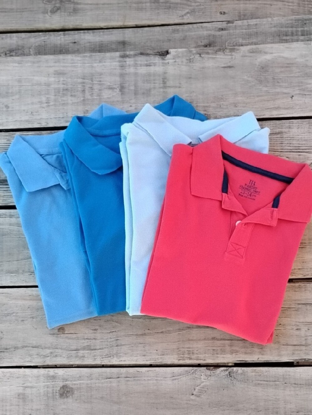 Bundle of 4 Kids Polo Shirt - 1 Red and 3 different shades of Blue